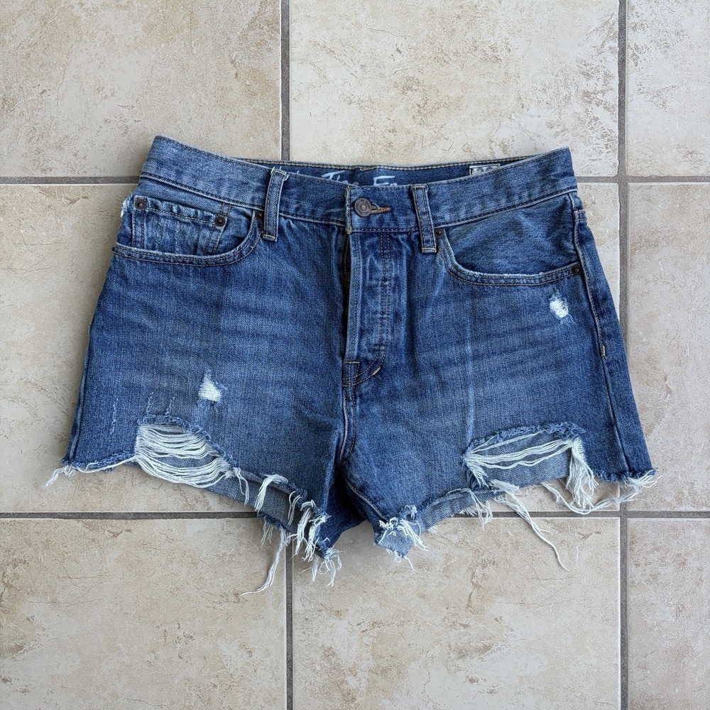 We‎ The Free Denim Shorts Women's 28 Blue Distressed Frayed Raw Hem Cutoff